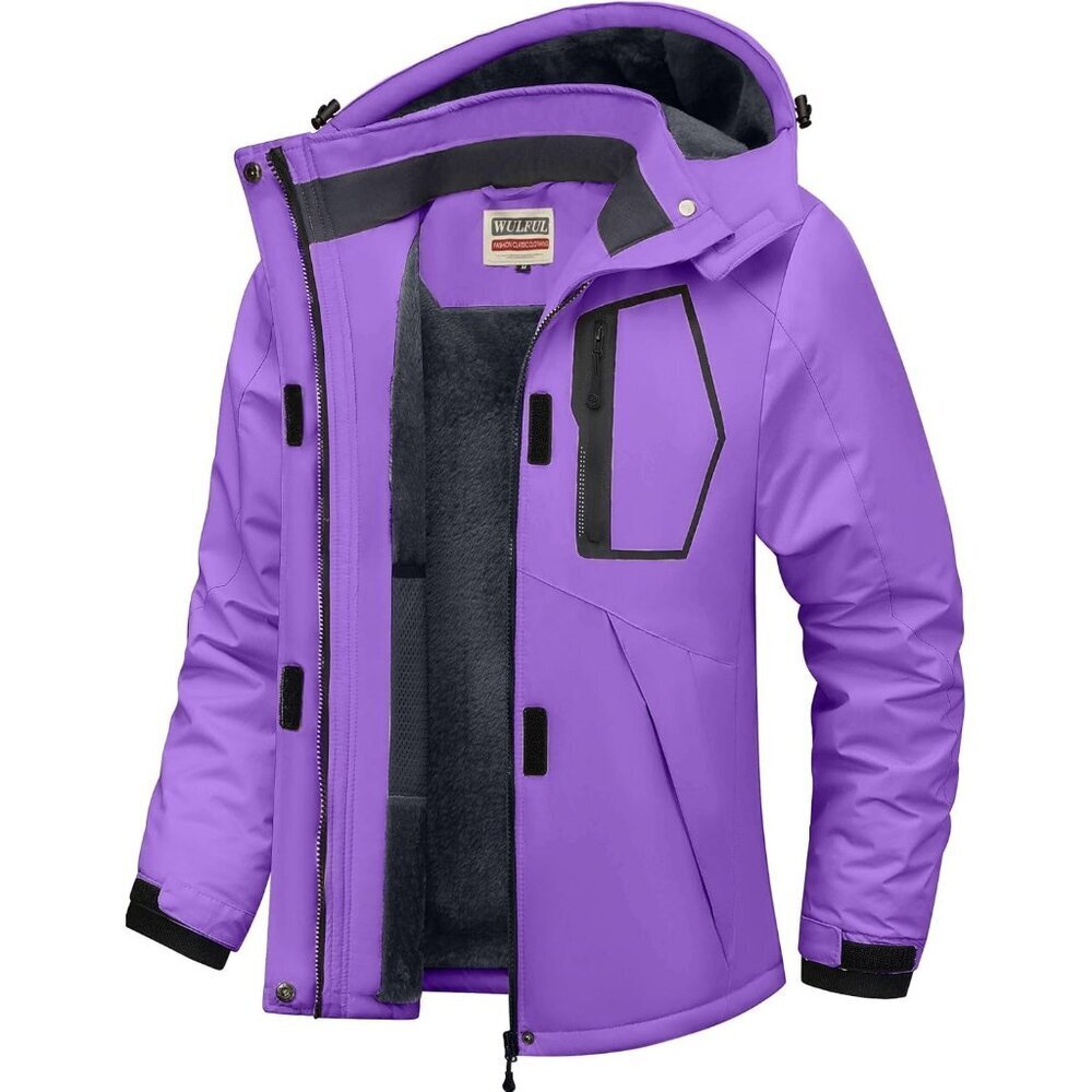 Women's Purple Waterproof Ski Jacket Warm Winter Coats Windproof with Hood